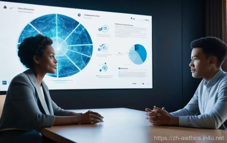 AI 윤리와 알고리즘 편향 - **Data Bias and Algorithmic Black Box:**
    "A futuristic, translucent, geometric 'black box' AI sy...