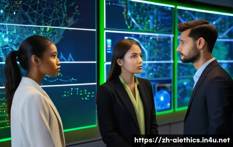 AI 윤리와 AI 윤리적 AI 커리큘럼 - **Prompt for AI Decision-making and Ethics:**
    "A futuristic, clean-lined control room at twiligh...