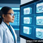AI 윤리와 AI 윤리적 AI 정부 정책 - A futuristic medical AI laboratory scene showcasing advanced privacy protection technology: diverse ...