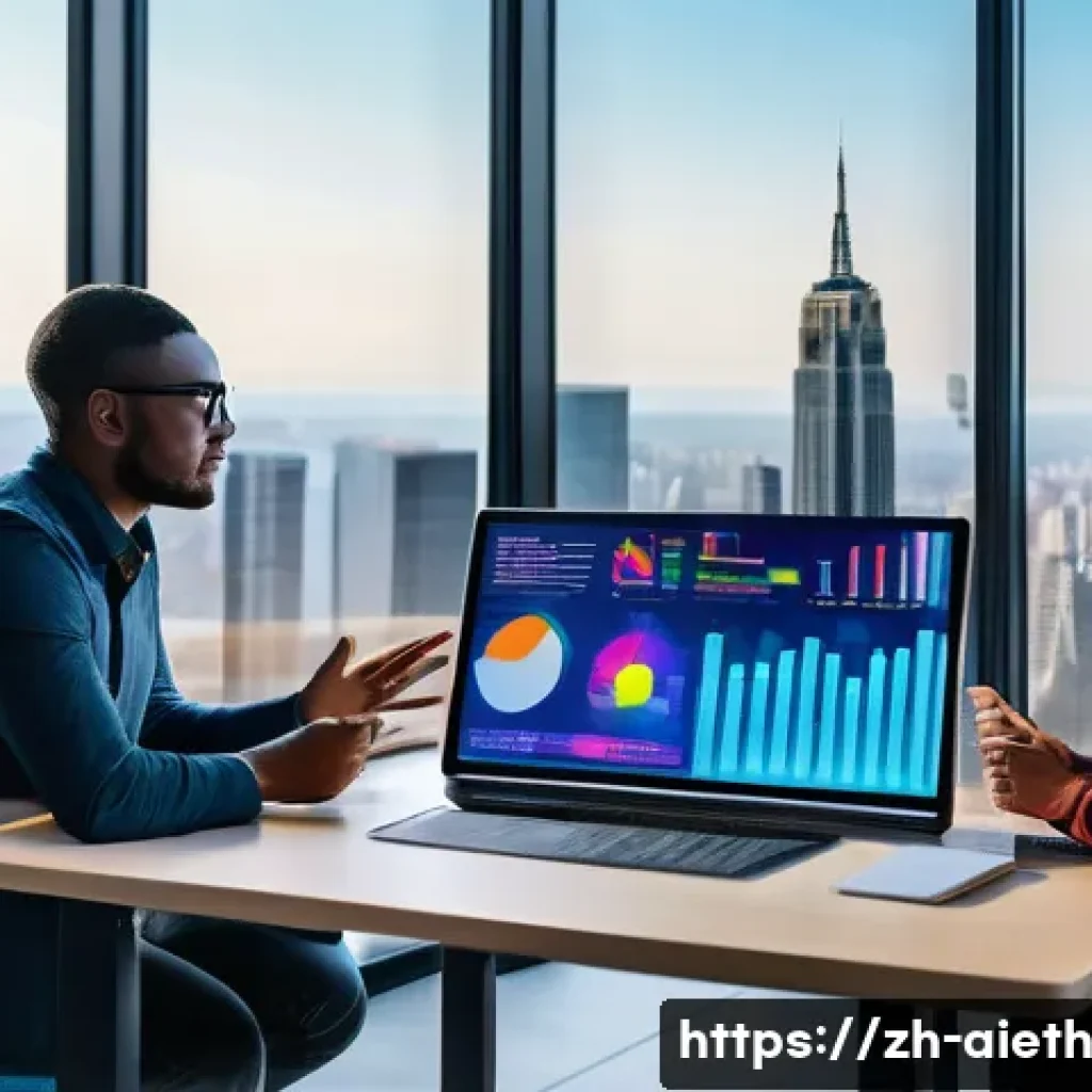 AI 윤리와 AI 윤리적 AI 인증제도 - A futuristic office scene showing a diverse team of AI developers and data scientists collaborating ...