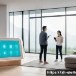 AI 윤리와 자동화 윤리 - A futuristic smart home interior scene illustrating the ethical challenges of data privacy: a divers...